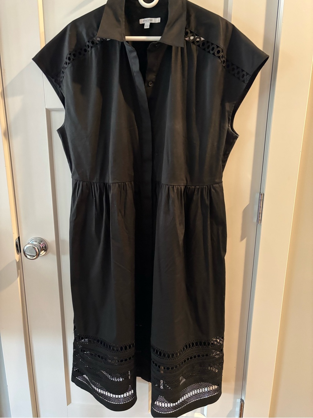 Black Eyelet-Trim Shirt Dress